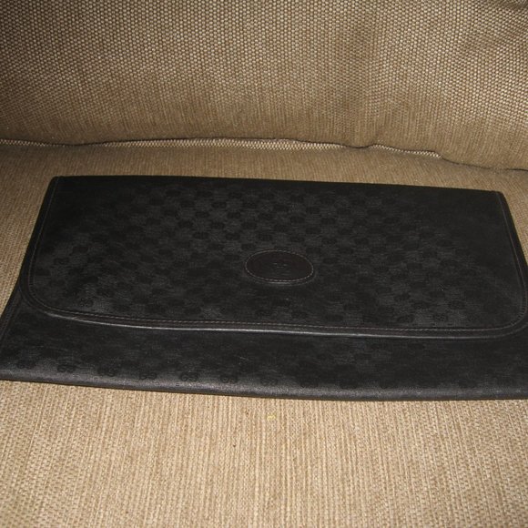 ❤️GUCCI BLACK MICRO G LOGO CLUTCH PORTFOLIO BRIEFCASE PURSE + Gucci Crest Pull - Picture 2 of 9